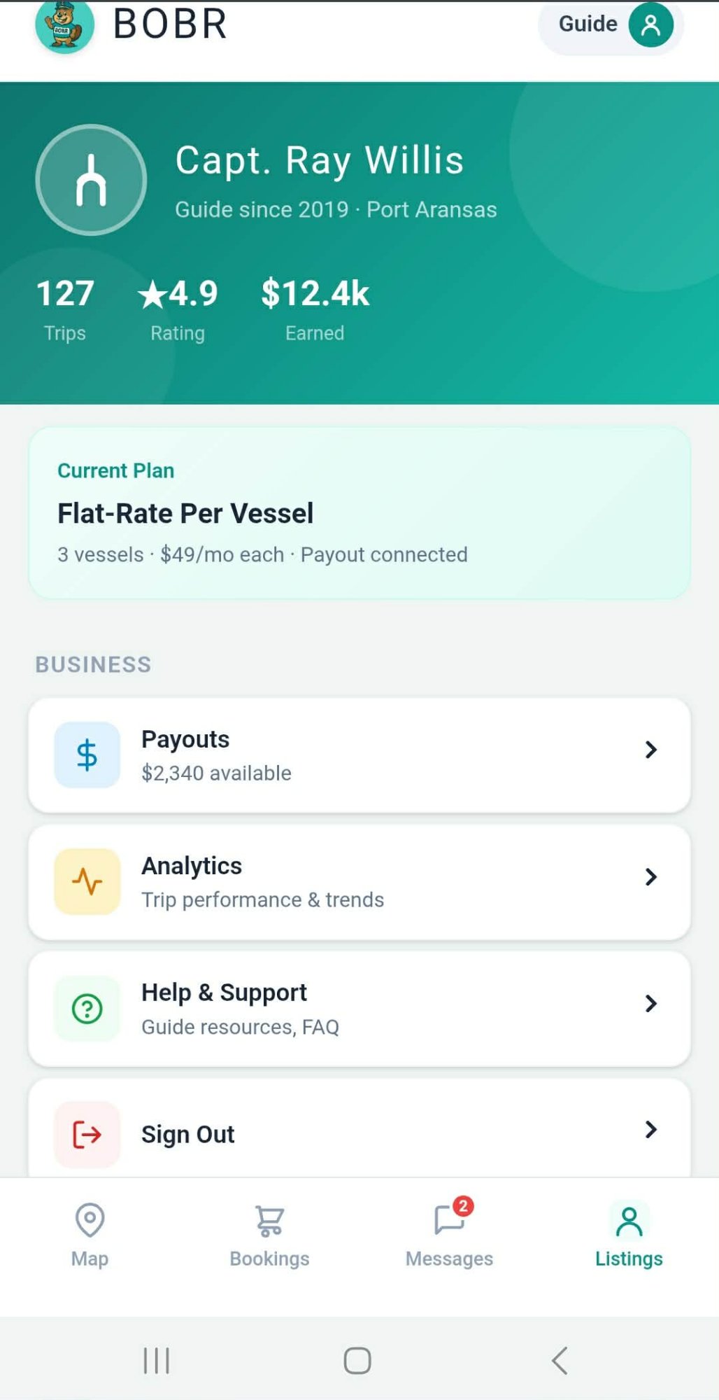 BOBR App - Guide Dashboard